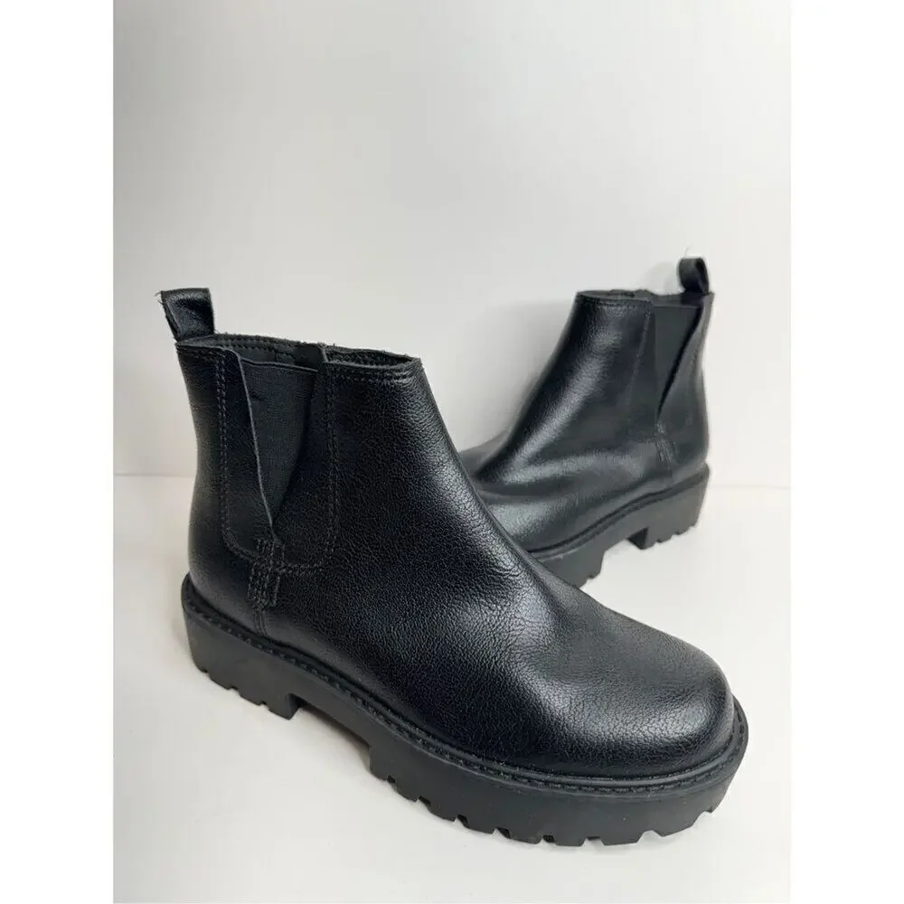 Zodiac‎ Ankle Booties Size 5 Black Chunky Sole Block Heel Faux Leather Boots